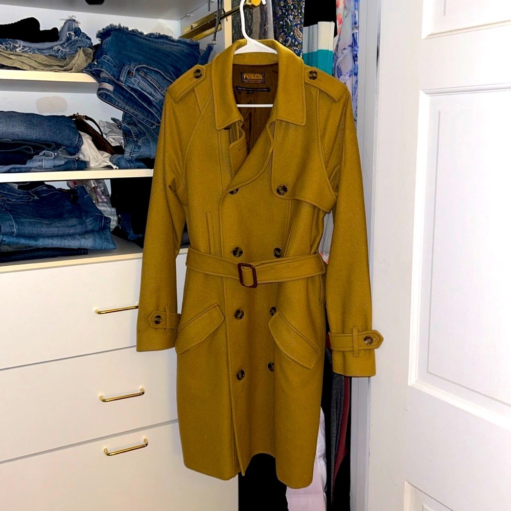 Pendleton 100% virgin wool belted camel color Trench, sz Med.